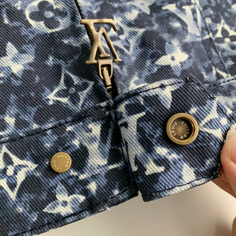 L0*is V*t0n Classic Logo printed all over patchwork denim jacket