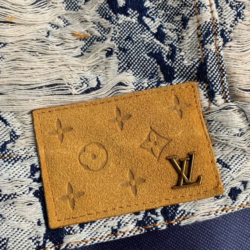 L0*is V*t0n Classic Logo printed all over patchwork denim jacket