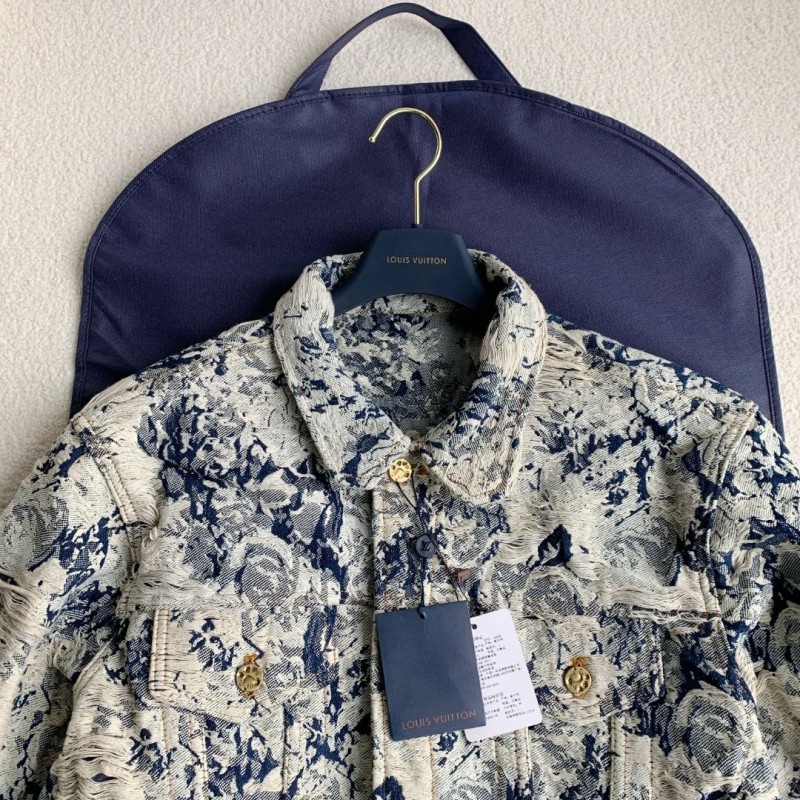 L0*is V*t0n Classic Logo printed all over patchwork denim jacket