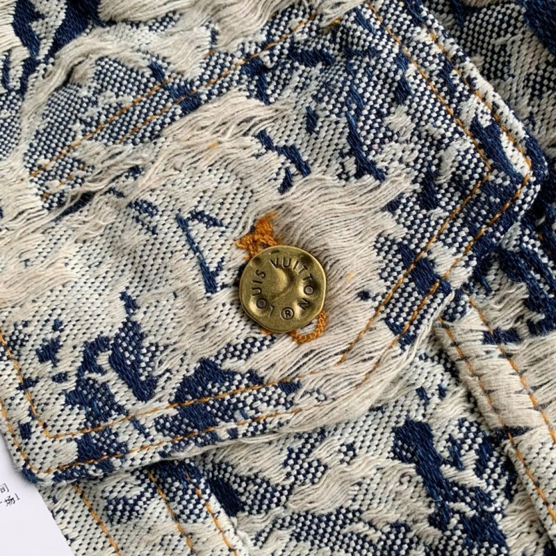 L0*is V*t0n Classic Logo printed all over patchwork denim jacket