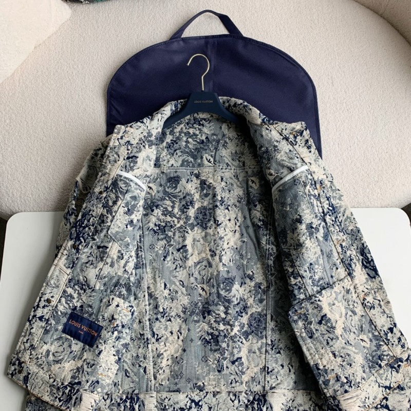 L0*is V*t0n Classic Logo printed all over patchwork denim jacket