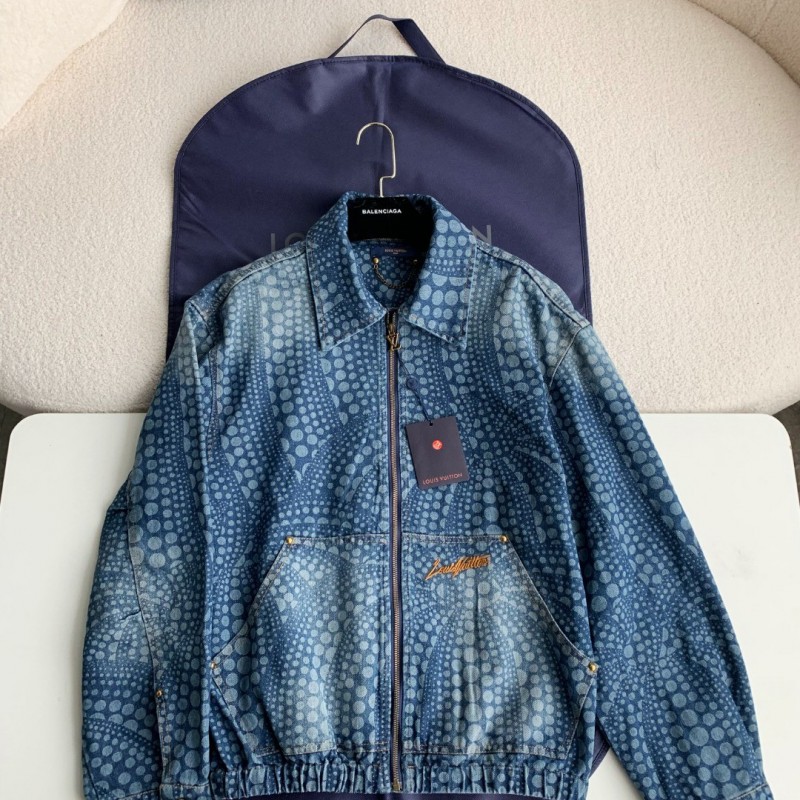 L0*is V*t0n Classic Logo printed all over patchwork denim jacket
