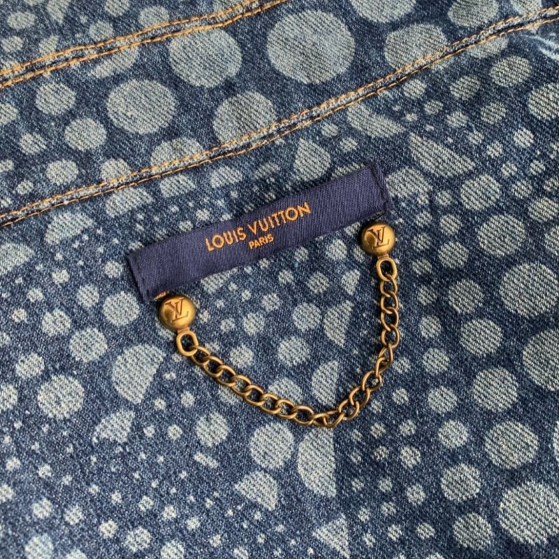 L0*is V*t0n Classic Logo printed all over patchwork denim jacket