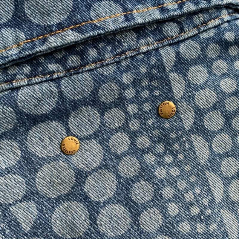 L0*is V*t0n Classic Logo printed all over patchwork denim jacket