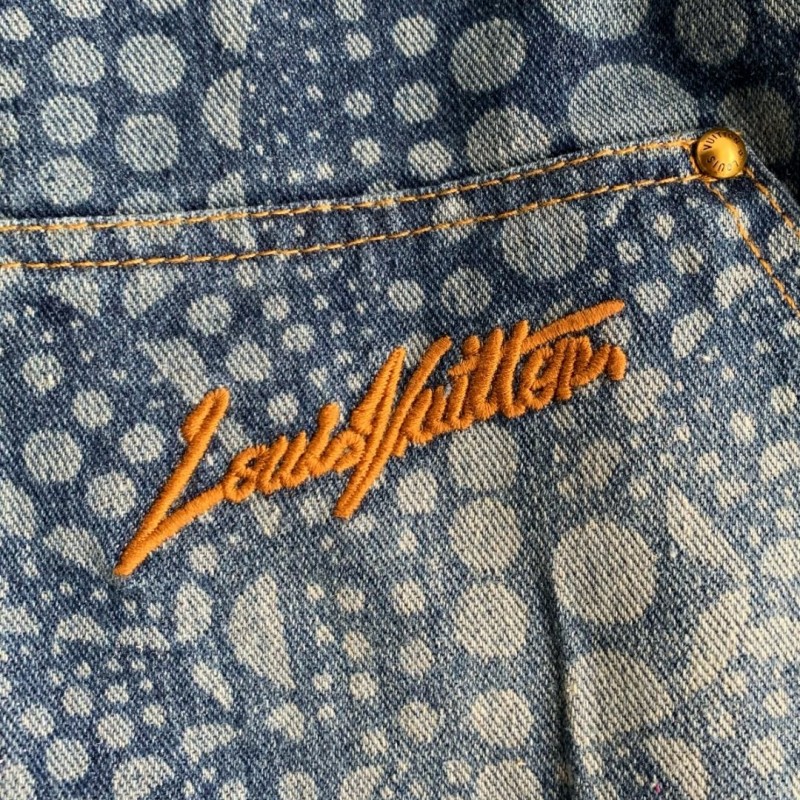 L0*is V*t0n Classic Logo printed all over patchwork denim jacket