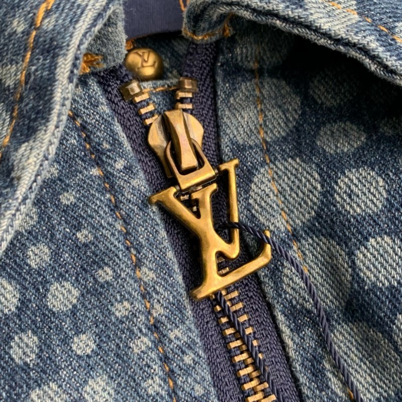 L0*is V*t0n Classic Logo printed all over patchwork denim jacket