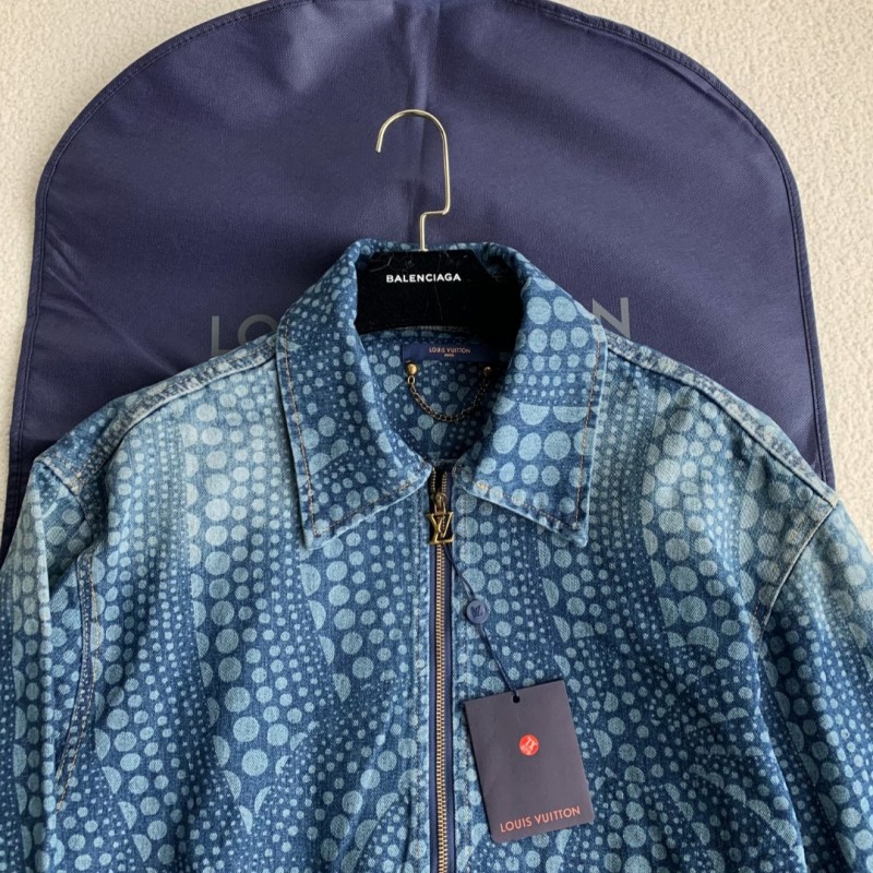 L0*is V*t0n Classic Logo printed all over patchwork denim jacket