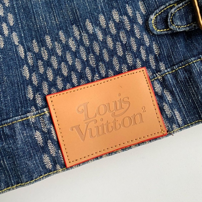 L0*is V*t0n Classic Logo printed all over patchwork denim jacket