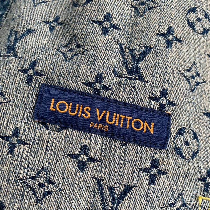 L0*is V*t0n Classic Logo printed all over patchwork denim jacket