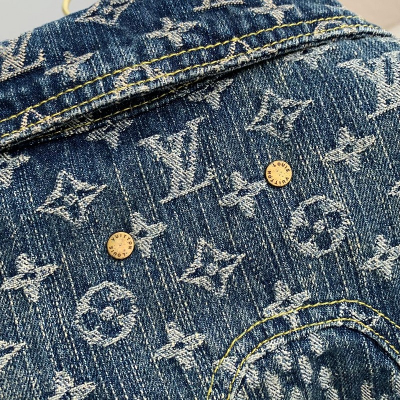 L0*is V*t0n Classic Logo printed all over patchwork denim jacket