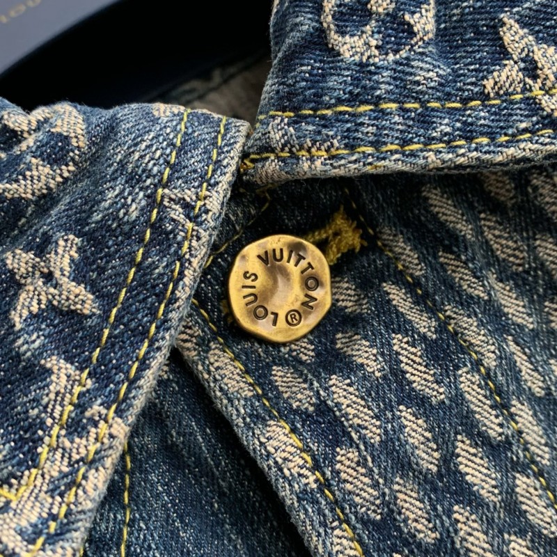 L0*is V*t0n Classic Logo printed all over patchwork denim jacket