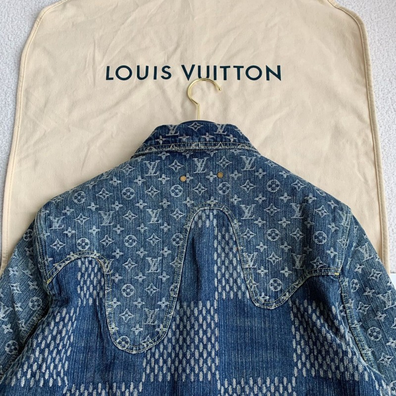 L0*is V*t0n Classic Logo printed all over patchwork denim jacket