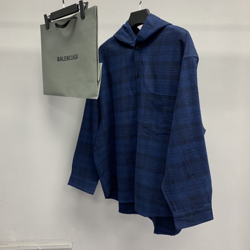 Ba*len*cia*ga plaid shirt hooded jacket