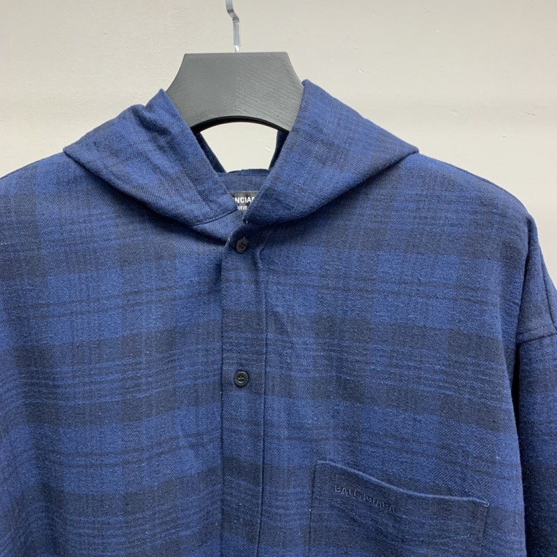 Ba*len*cia*ga plaid shirt hooded jacket