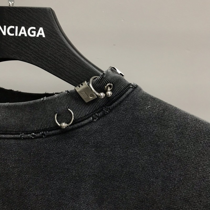 Ba*len*cia*ga neckline hardware perforated hoodie