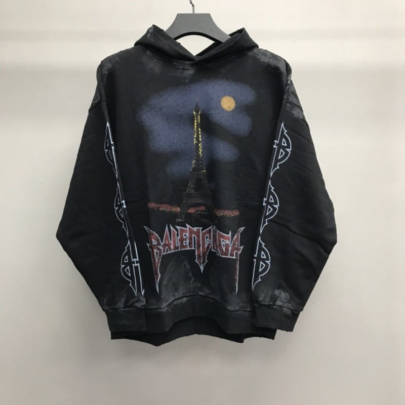 Ba*len*cia*ga Paris tower mud dyed hoodie