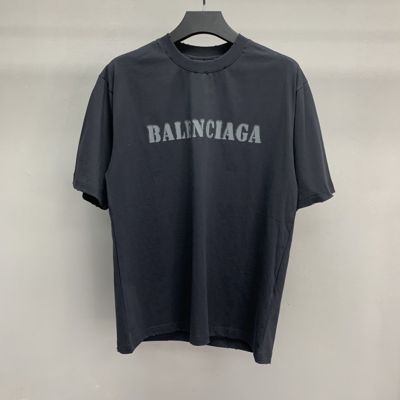 Ba*len*cia*ga front and back T-shirt with blurred letters