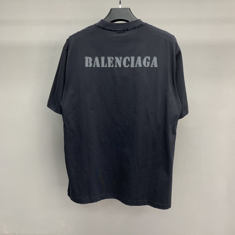 Ba*len*cia*ga front and back T-shirt with blurred letters