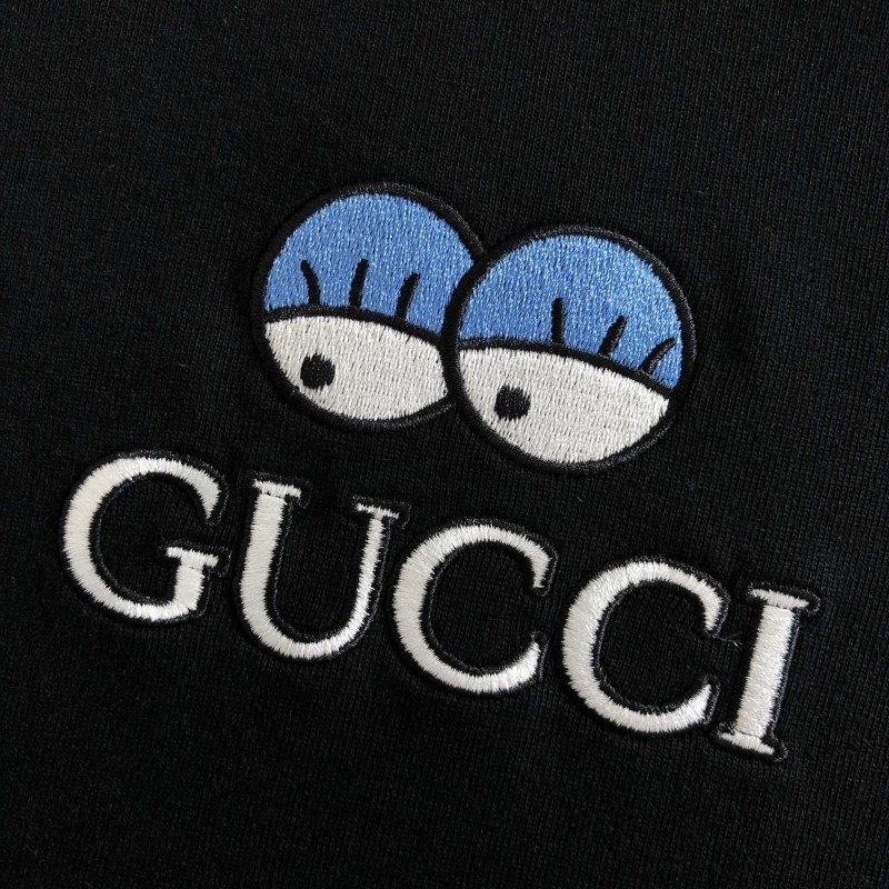 G*u*i Floral neckline embroidered polo shirt with cartoon lettering