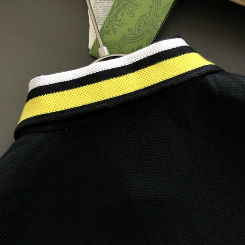 G*u*i Floral neckline embroidered polo shirt with cartoon lettering