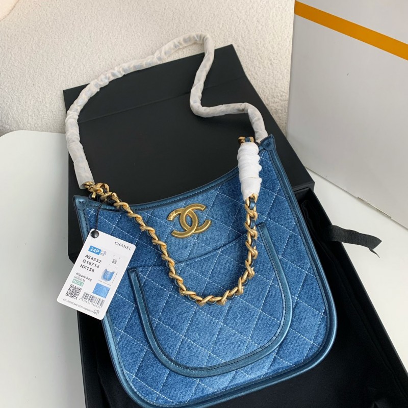 Ch*el Denim Hobo pocket straggler shoulder bag  Size：22*6*24cm