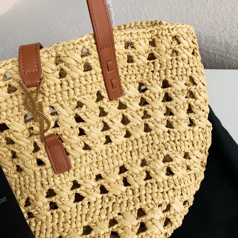 Y*L Raffia patchwork cow leather woven single shoulder handbag Size:42*20*22cm