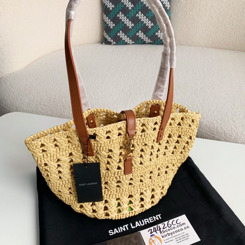 Y*L  Raffia patchwork cow leather woven single shoulder handbag  Size：42*20*22cm