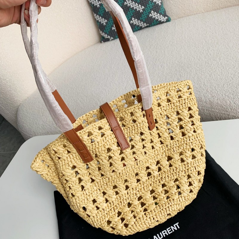 Y*L Raffia patchwork cow leather woven single shoulder handbag Size:42*20*22cm