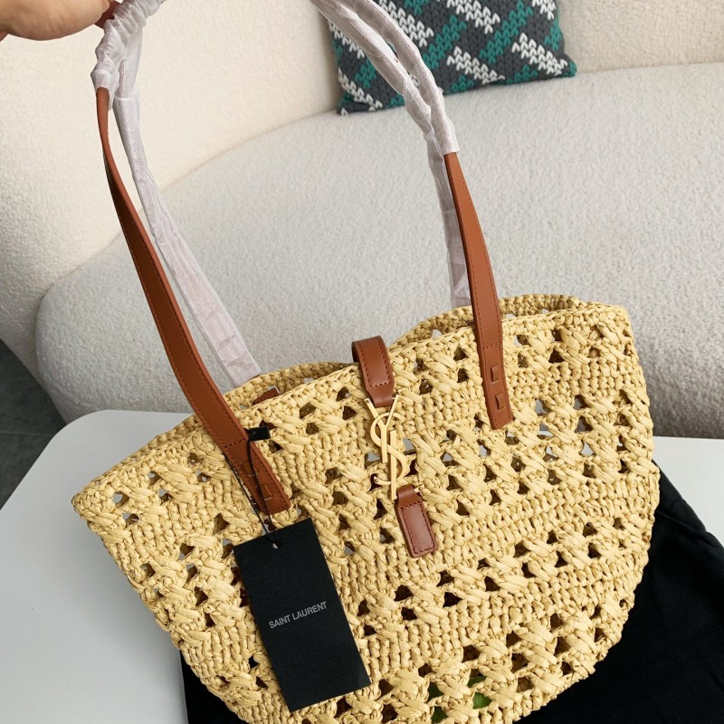 Y*L Raffia patchwork cow leather woven single shoulder handbag Size:42*20*22cm