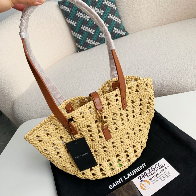 Y*L Raffia patchwork cow leather woven single shoulder handbag Size:42*20*22cm