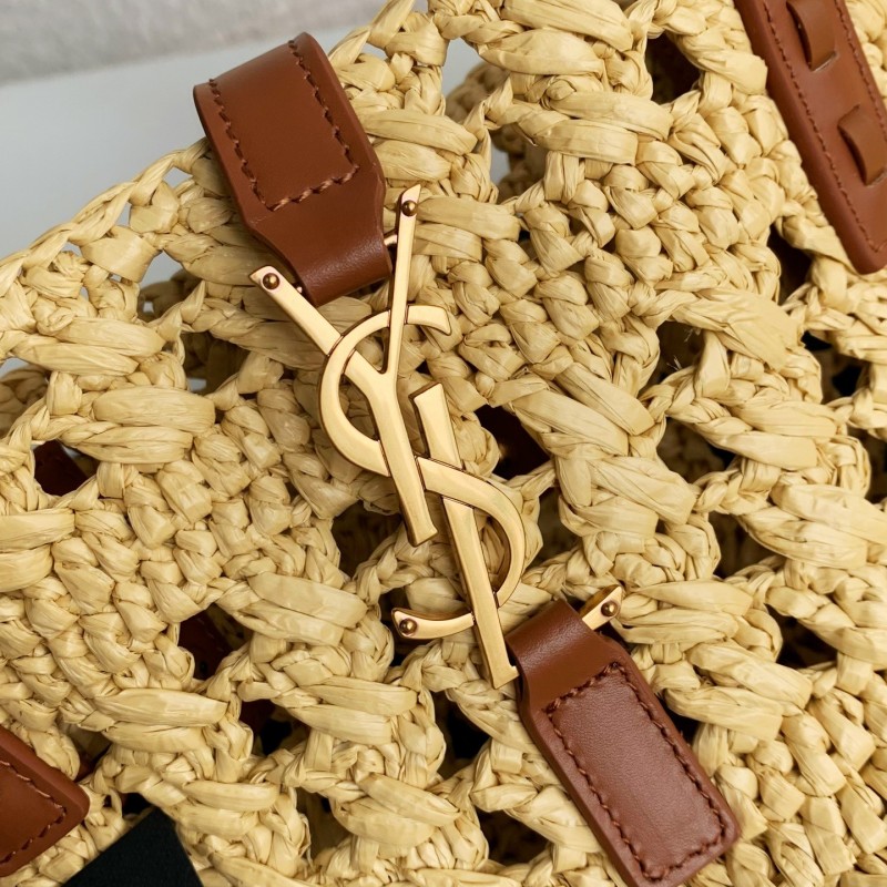 Y*L Raffia patchwork cow leather woven single shoulder handbag Size:42*20*22cm