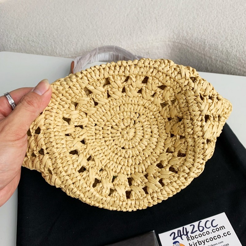 Y*L Raffia patchwork cow leather woven single shoulder handbag Size:42*20*22cm