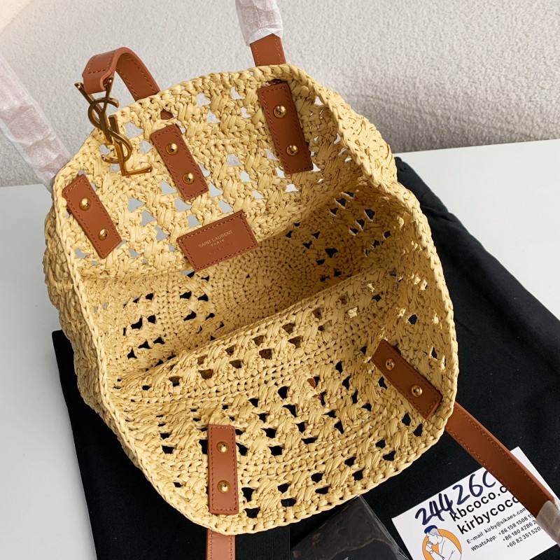 Y*L Raffia patchwork cow leather woven single shoulder handbag Size:42*20*22cm