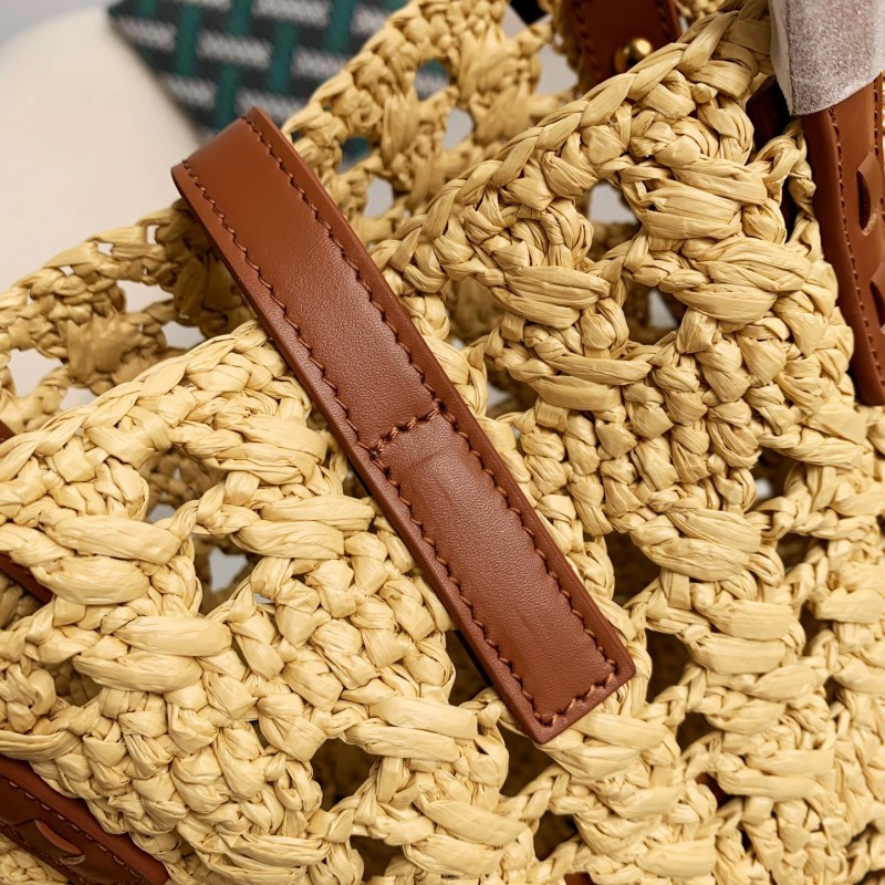 Y*L Raffia patchwork cow leather woven single shoulder handbag Size:42*20*22cm