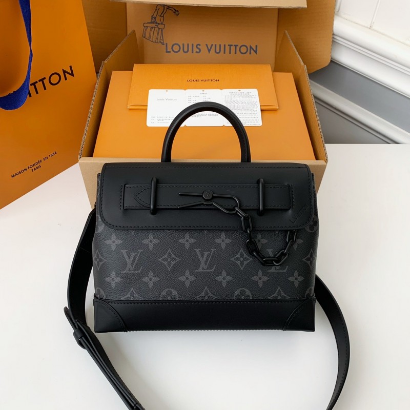 L0*is V*t0n's new Sac Plat Horizontal Zippé men's black flower briefcase M45165 Size: 31*39*8.5cm