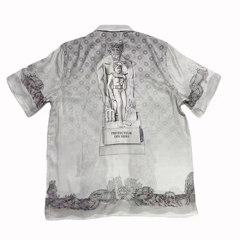 Casablanca 22SS guardian plaster, black and white gradient men and women lovers Hawaiian short-sleev