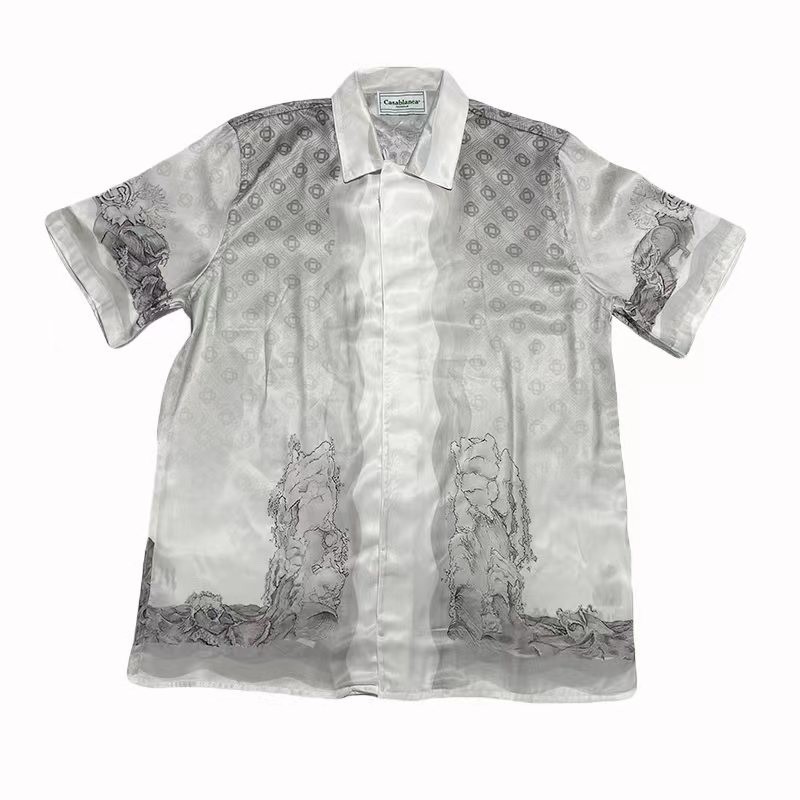 Casablanca 22SS guardian plaster, black and white gradient men and women lovers Hawaiian short-sleev