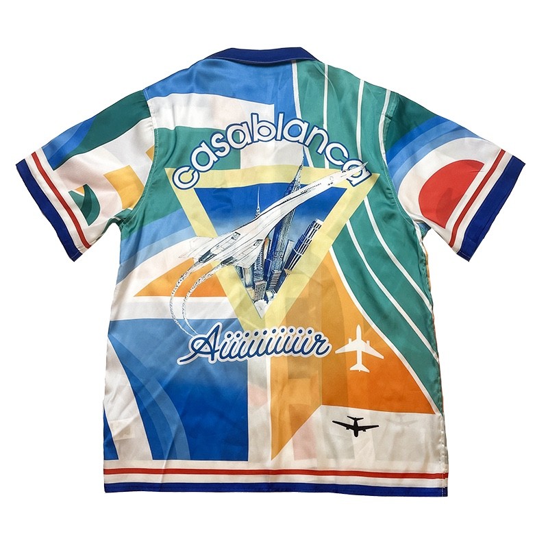 Casablanca Painted Plaid aircraft printed silk casual short-sleeved shirt