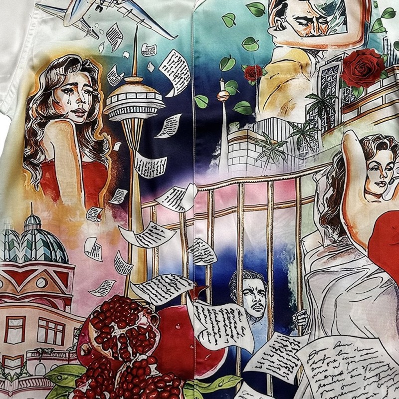 Casablanca Tenni movie theater, Hawaiian short sleeve vacation shirt