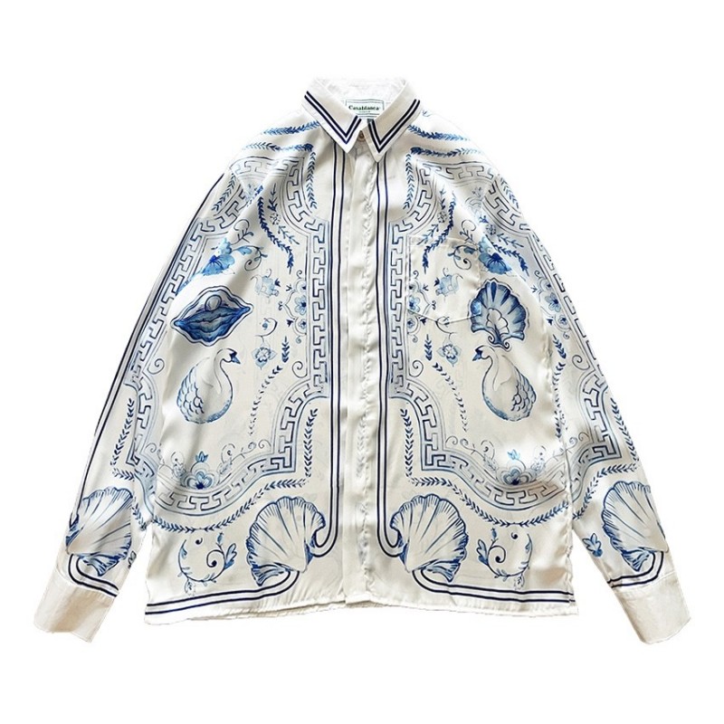 Casablanca 23SS Blue Marble Swan Hawaiian long sleeve shirt