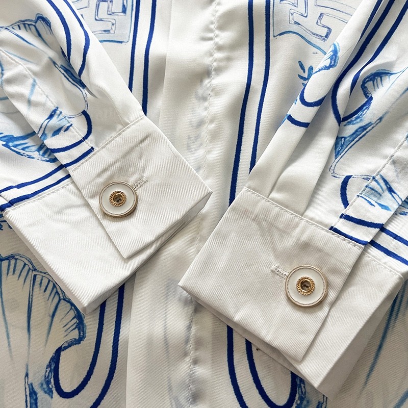 Casablanca 23SS Blue Marble Swan Hawaiian long sleeve shirt