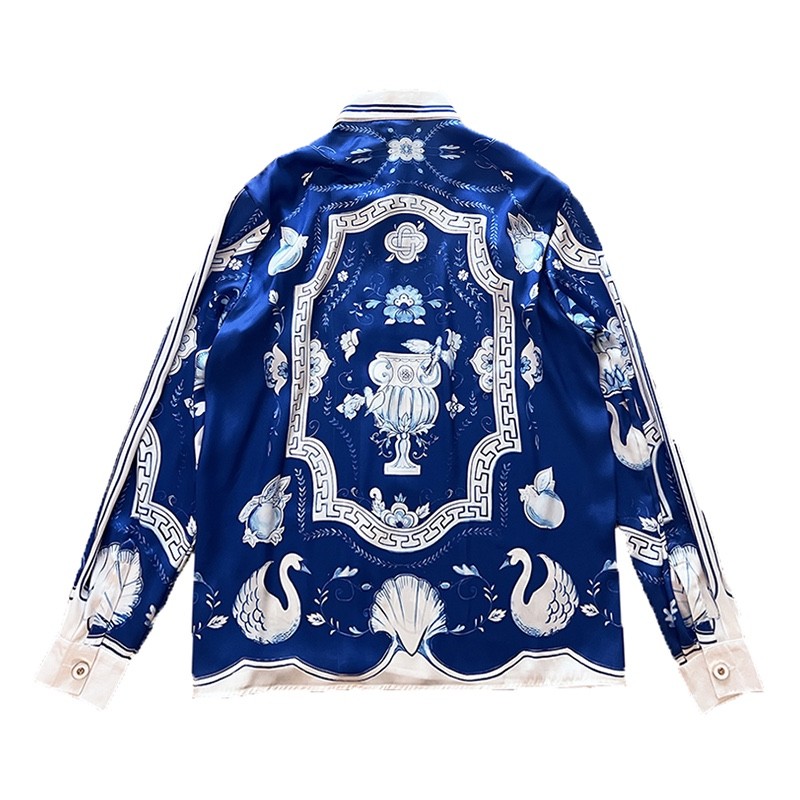 Casablanca 23SS Blue Marble Swan Hawaiian long sleeve shirt