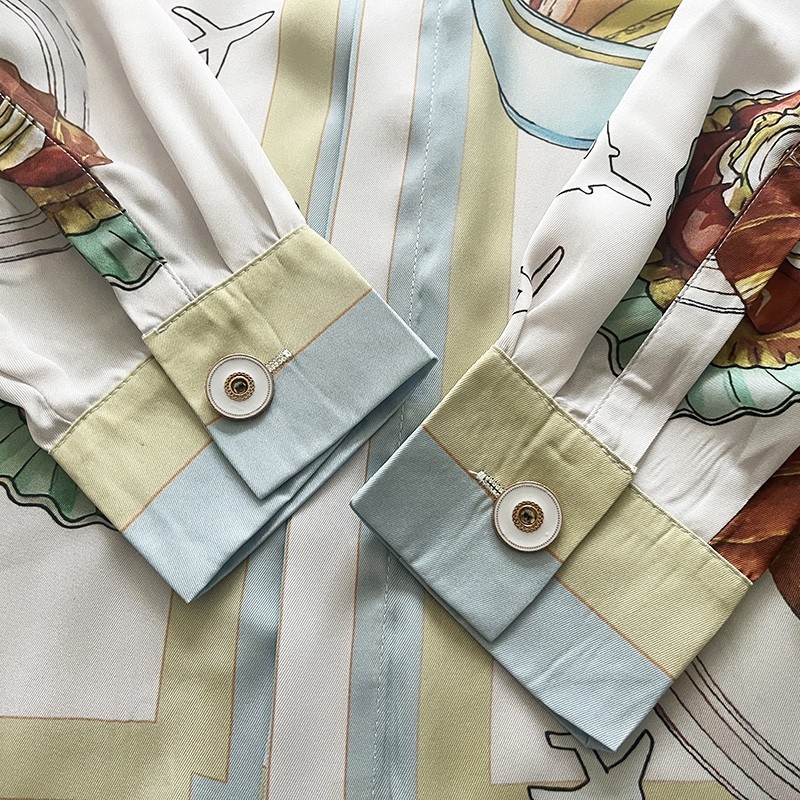 Casablanca 23 gourmet cake travel pattern blue twill silk shirt