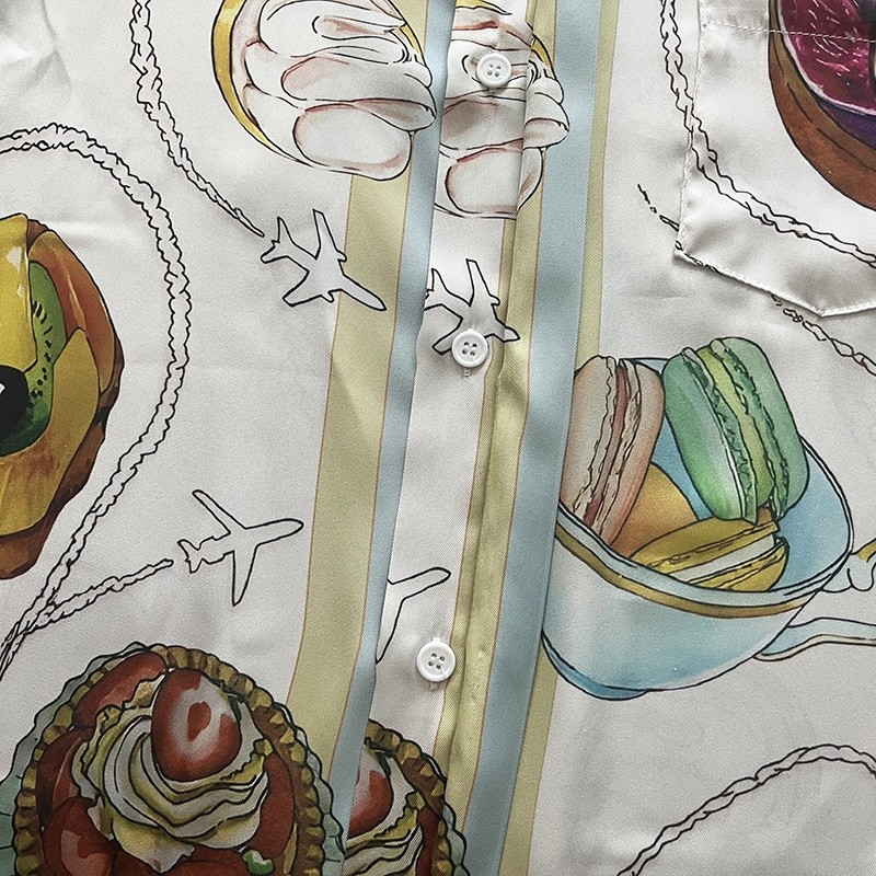 Casablanca 23 gourmet cake travel pattern blue twill silk shirt