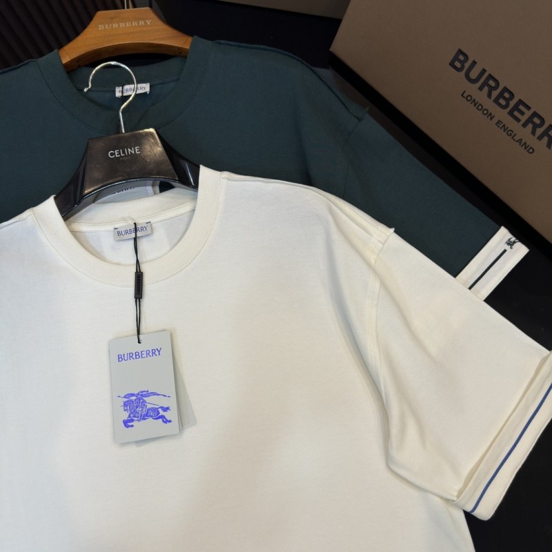 B**rry 2024ss the latest white cloth cuffs stitching small war horse printed cotton t-shirt